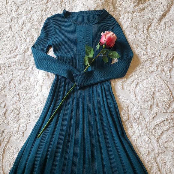 Teal Blue Sweater Dress - Picture 1 of 5